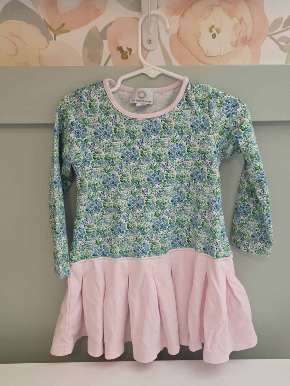 The proper peony 3t pink green floral tennis long sleeve dress smocked